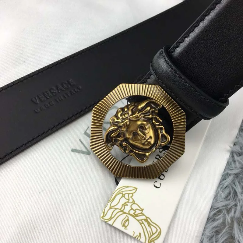 Versace Octagonal Medusa Leather Belt for Men in Black