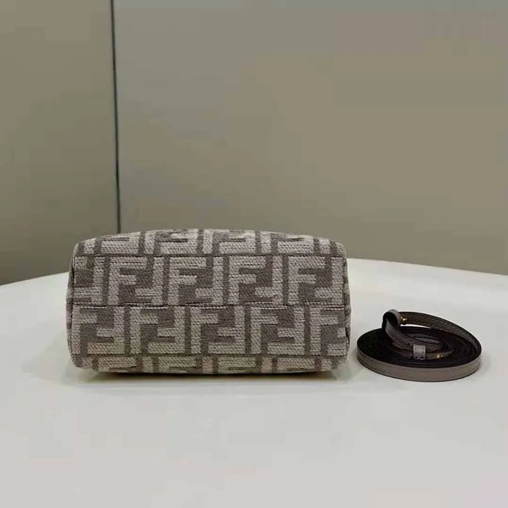 Fendi By The Way Mini Small Boston Bag in Dove Gray Tapestry Fabric for Women