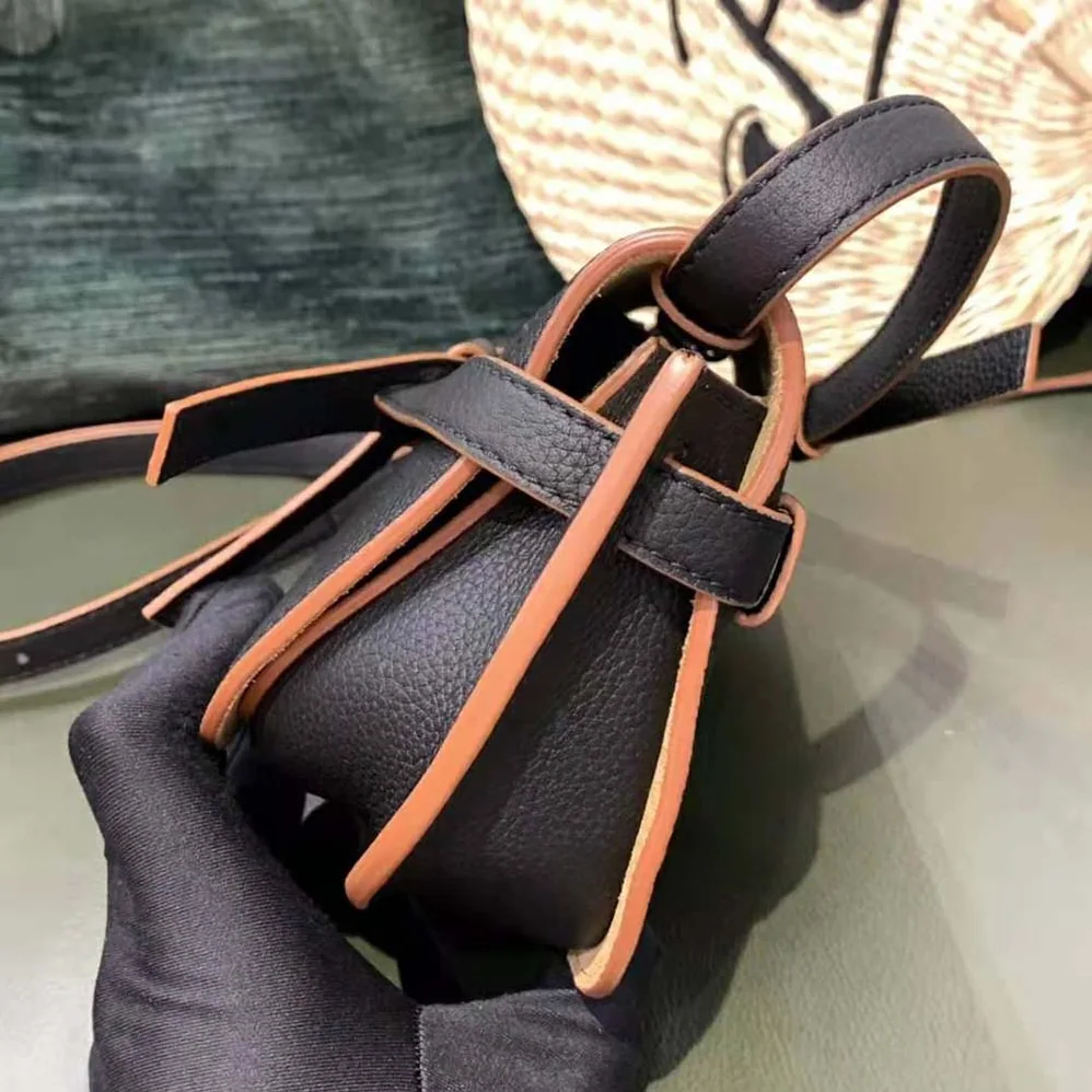Loewe Mini Gate Dual Bag in Pebble Grain Calfskin for Women in Black Loewe Mini Gate Dual Bag in Pebble Grain Calfskin for Women in Black