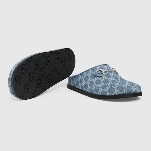 Gucci Horsebit Mules Blue Denim Light Gold Hardware ? FAFGT 4746