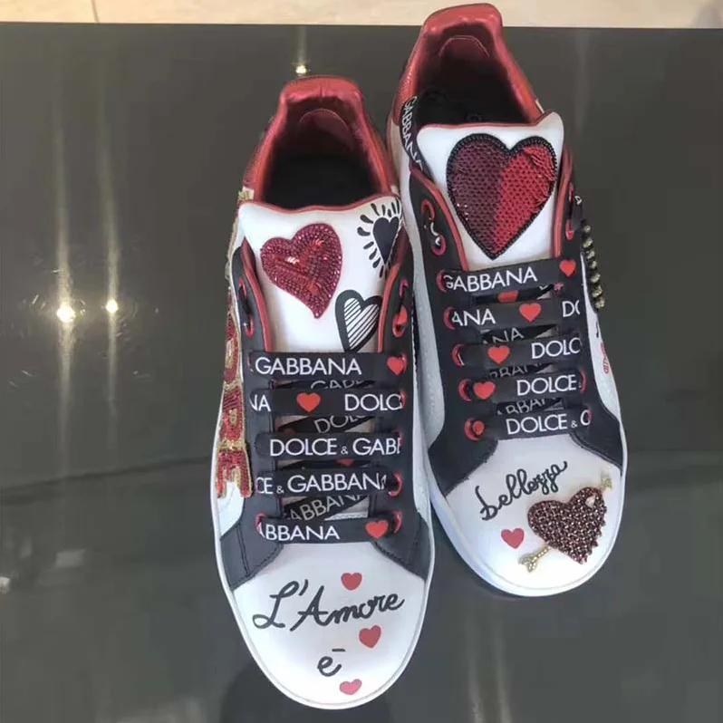 Dolce Gabbana D&G Shoes Portofino Sneakers in Printed Nappa Calfskin with Patch and Applications for Women Dolce Gabbana D&G Shoes Portofino Sneakers in Printed Nappa Calfskin with Patch and Applications for Women