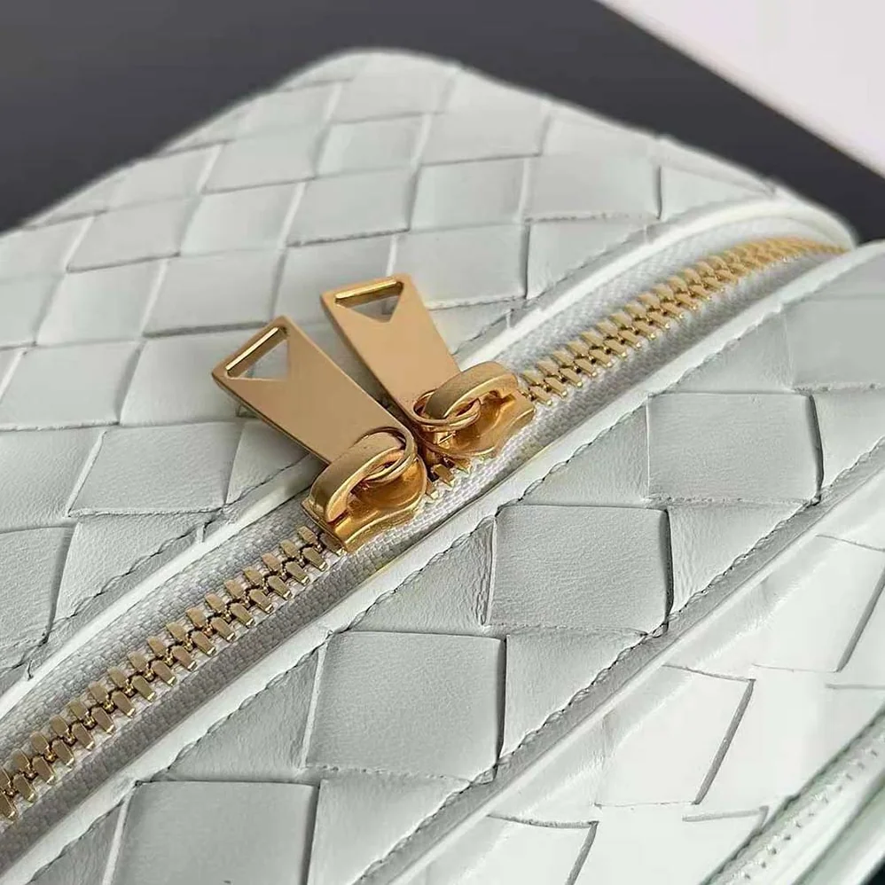 Bottega Veneta Mini Intrecciato Leather Vanity Case with Cross-Body Strap for Women in White Bottega Veneta Mini Intrecciato Leather Vanity Case with Cross-Body Strap for Women in White