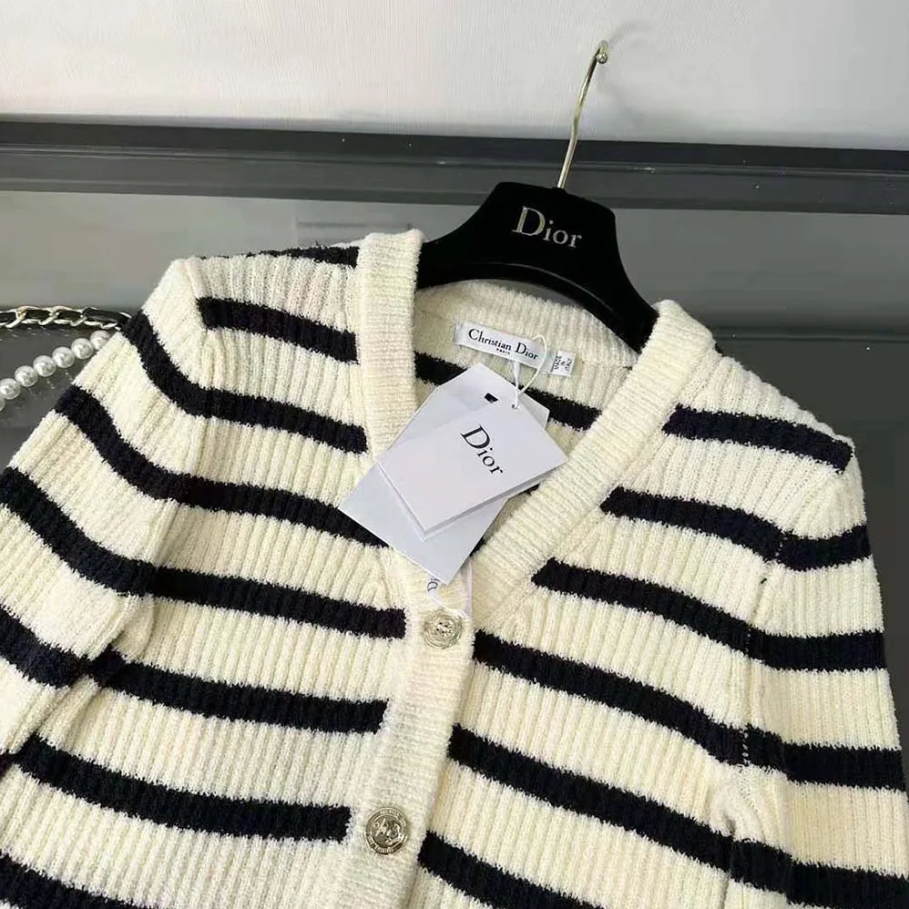 Dior Marinière Twin-Set Ecru and Navy Blue Cotton Knit for Women Dior Marinière Twin-Set Ecru and Navy Blue Cotton Knit for Women