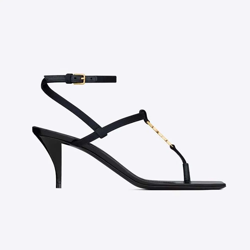 Saint Laurent YSL Cassandra Sandals in Silk Satin for Women in Black Saint Laurent YSL Cassandra Sandals in Silk Satin for Women in Black