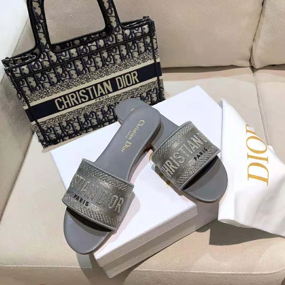 Dior Dway Slide Silver for Women in Tone Embroidered Metallic Fabric Dior Dway Slide Silver for Women in Tone Embroidered Metallic Fabric