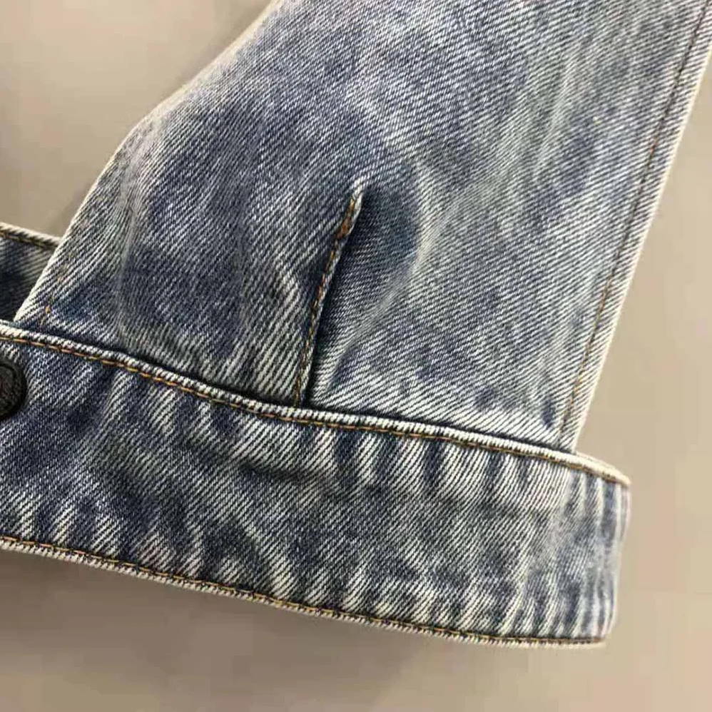 Prada Organic Denim Top with Plunging V Neck is Made of Washed Organic Denim for Women in Blue