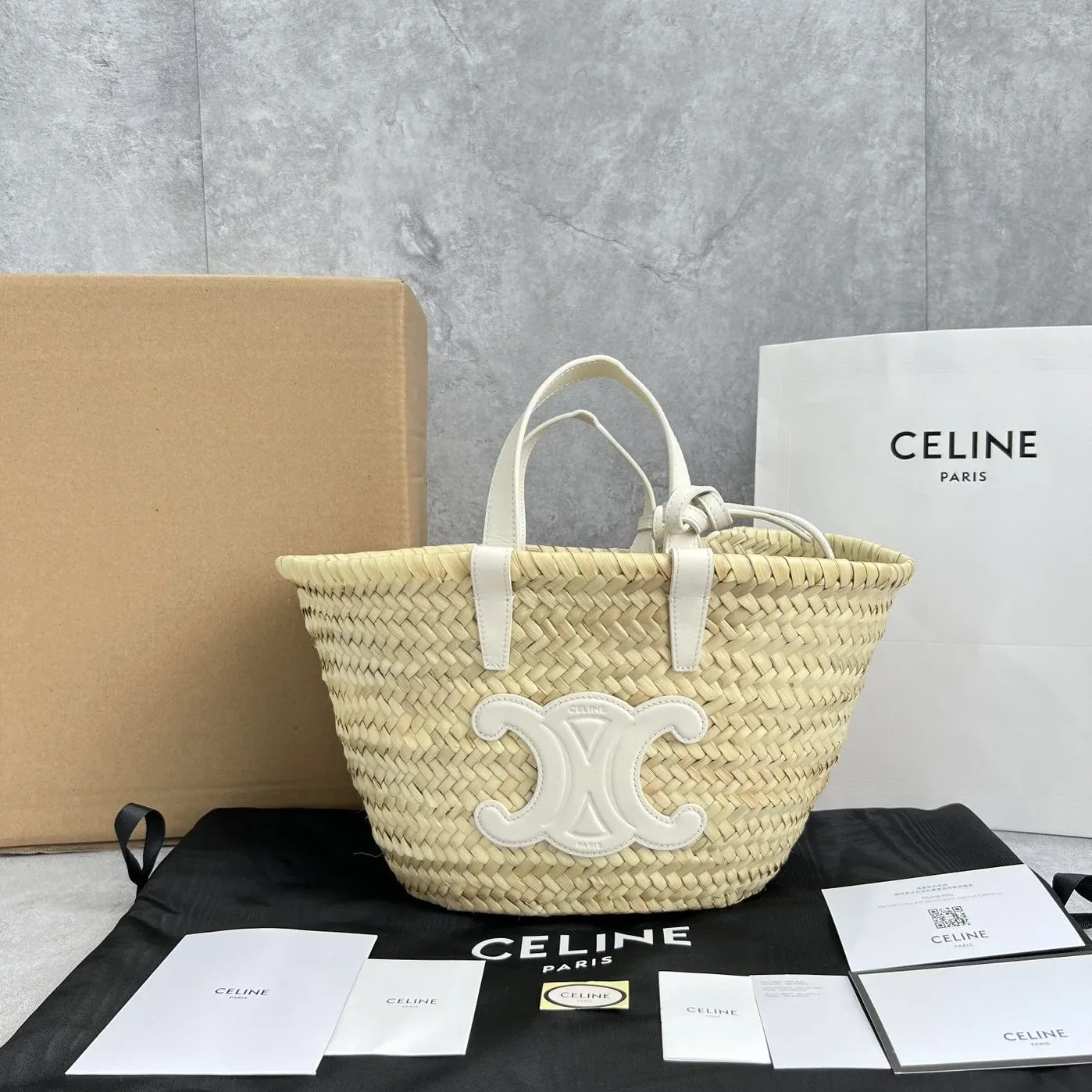 Celine Teen Triomphe Celine Classic Panier In Palm Leaves And Lizard White / Celine Teen Triomphe Celine Classic Panier In Palm Leaves And Lizard White /