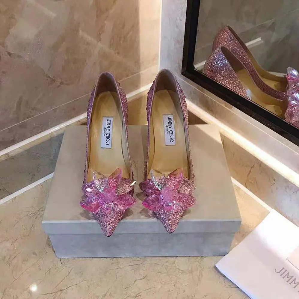 Jimmy Choo Alia Rose Mix Suede and Crystal Covered Pointy Toe Pumps for Women Jimmy Choo Alia Rose Mix Suede and Crystal Covered Pointy Toe Pumps for Women