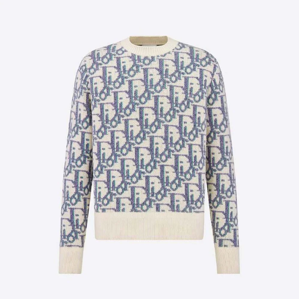 Dior Oblique Sweater White Mauve and Sea Green Wool Jacquard for Men