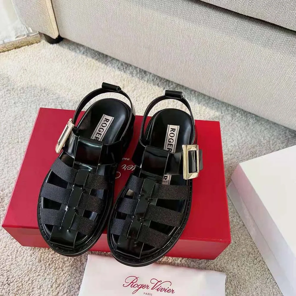 Roger Vivier Viv' Rangers Metal Buckle Fisherman Sandals in Leather for Women Roger Vivier Viv' Rangers Metal Buckle Fisherman Sandals in Leather for Women