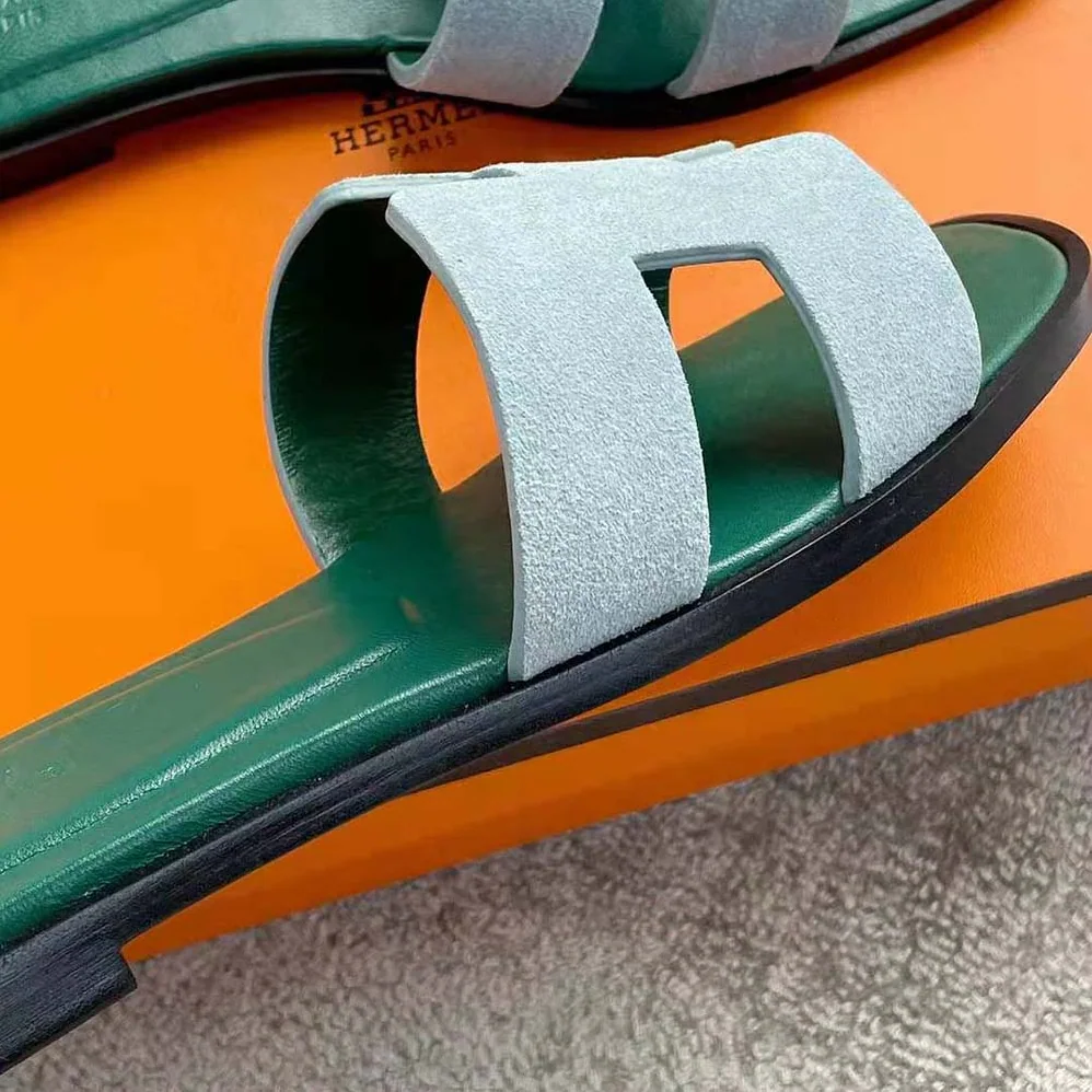 Hermes Oran Sandal in Suede Goatskin for Women in Blue Hermes Oran Sandal in Suede Goatskin for Women in Blue