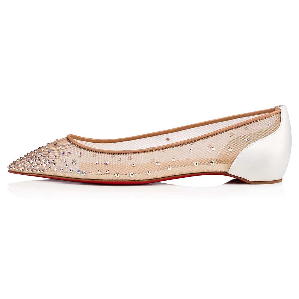 Christian Louboutin Follies Strass Ballet Flat for Women in White Christian Louboutin Follies Strass Ballet Flat for Women in White
