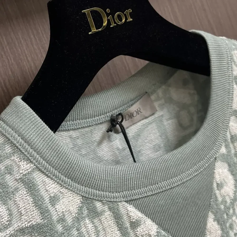 Dior Oblique Relaxed-Fit T-Shirt Green and White Terry Cotton Jersey for Men Dior Oblique Relaxed-Fit T-Shirt Green and White Terry Cotton Jersey for Men
