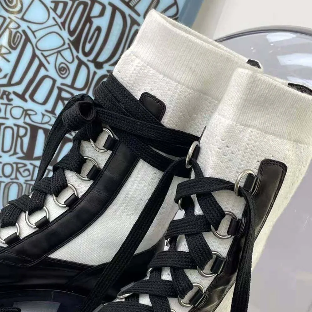 Dior Diorland Lace-up Boot Black Calfskin and White Cotton for Women Dior Diorland Lace-up Boot Black Calfskin and White Cotton for Women