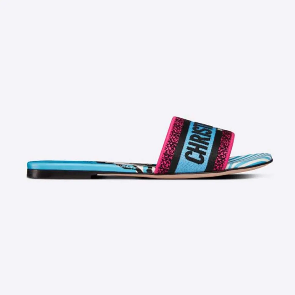 Dior Dway Slide Blue Multicolor D for Women in Jungle Pop Embroidered Cotton Dior Dway Slide Blue Multicolor D for Women in Jungle Pop Embroidered Cotton