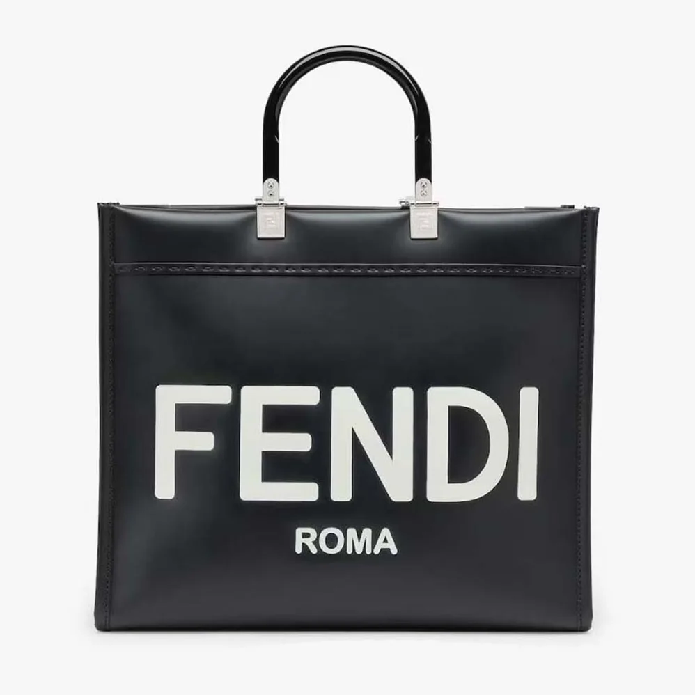 Fendi Sunshine Medium Black Leather Shopper for Women