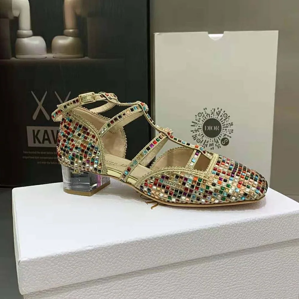 Dior Arty Ballerina Flat Gold-Tone Cotton Embroidered with Metallic Thread and Multicolor Square Strass for Women Dior Arty Ballerina Flat Gold-Tone Cotton Embroidered with Metallic Thread and Multicolor Square Strass for Women