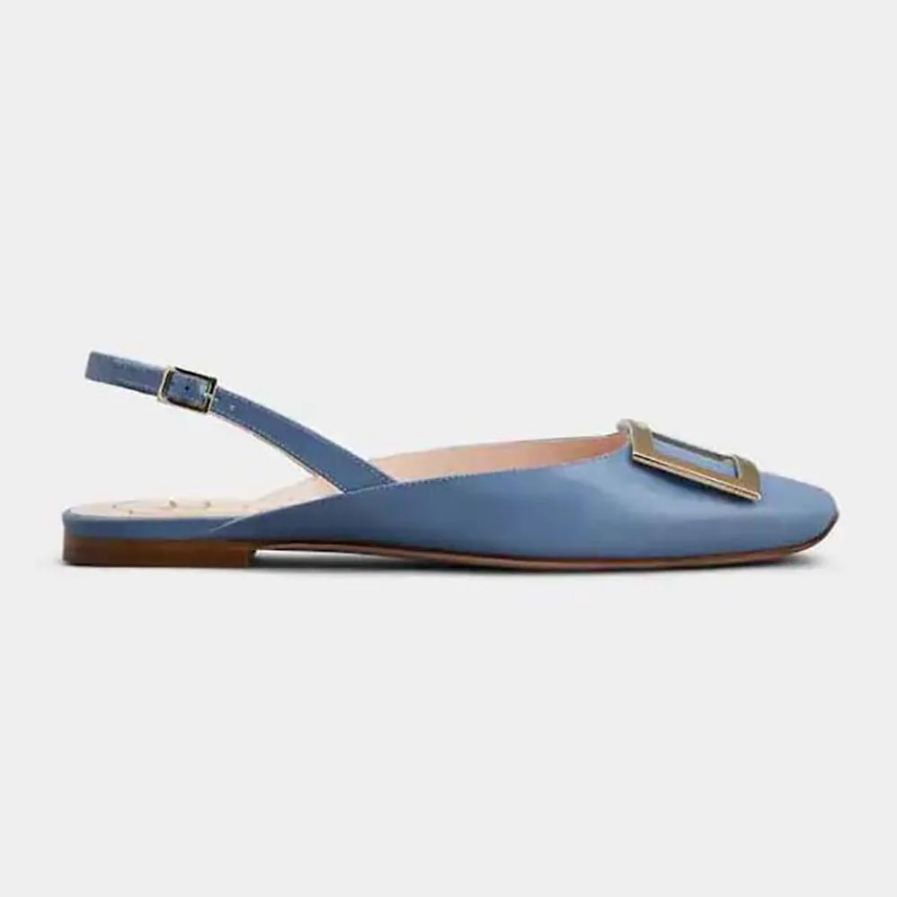 Roger Vivier Trompette Metal Buckle Slingback Ballerinas in Patent Leather for Women in Blue Roger Vivier Trompette Metal Buckle Slingback Ballerinas in Patent Leather for Women in Blue