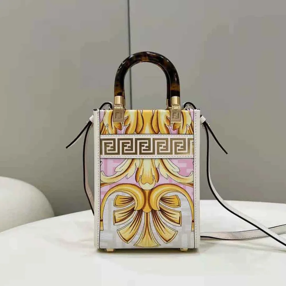 Fendi Mini Sunshine Shopper Fendace Printed White Leather Mini Bag for Women Fendi Mini Sunshine Shopper Fendace Printed White Leather Mini Bag for Women