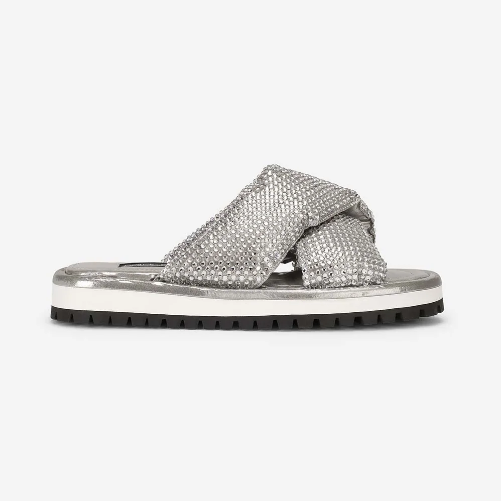 Dolce Gabbana D&G Padded Nylon Sliders with Fusible Rhinestones for Women Dolce Gabbana D&G Padded Nylon Sliders with Fusible Rhinestones for Women