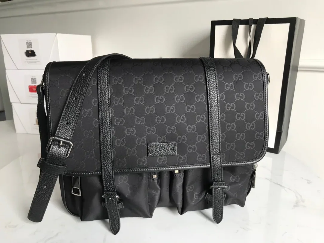 Gucci Shoulder Bag Nylon Shima Black GG Embossed /