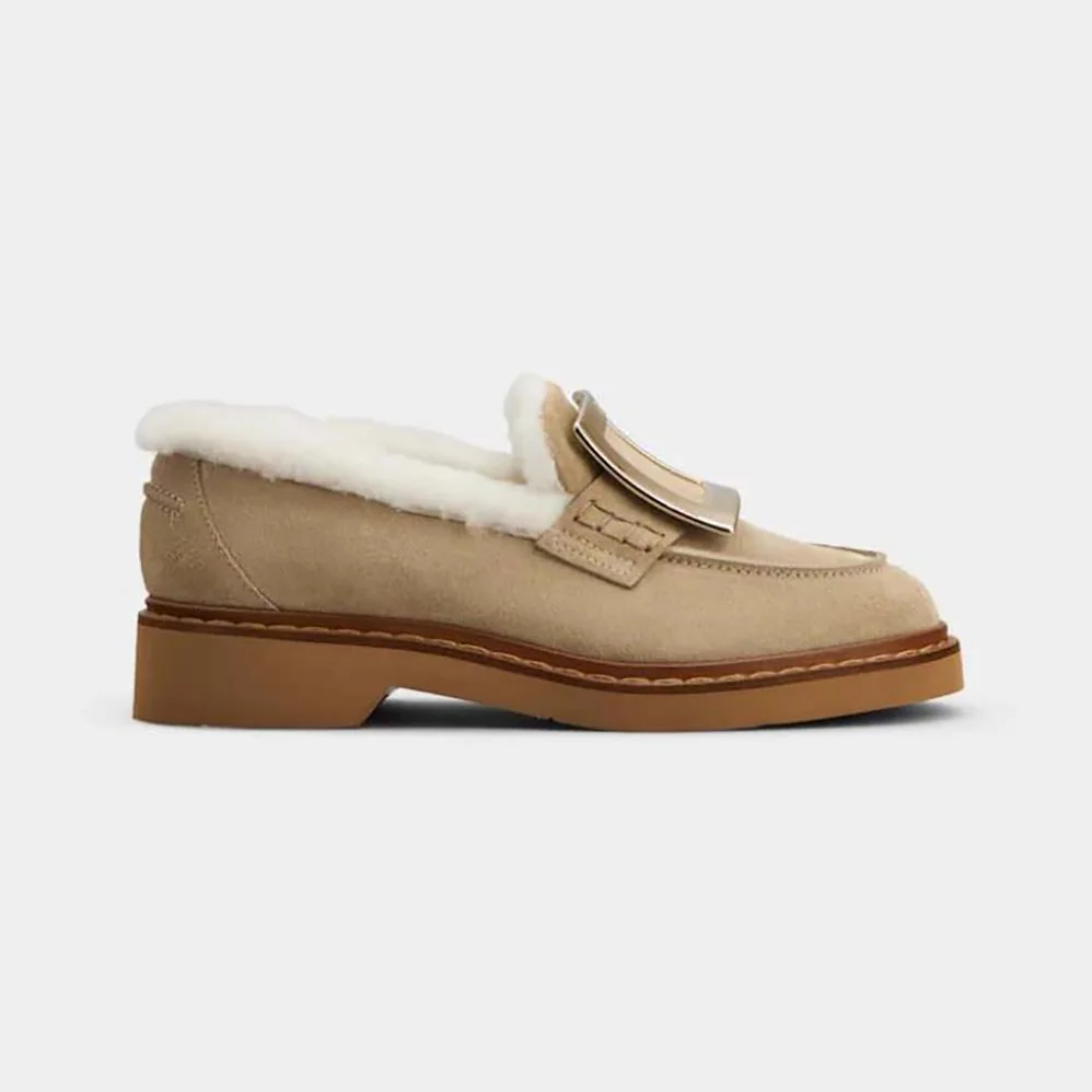 Roger Vivier Viv' Rangers Metal Buckle Fur Loafers for Women Roger Vivier Viv' Rangers Metal Buckle Fur Loafers for Women