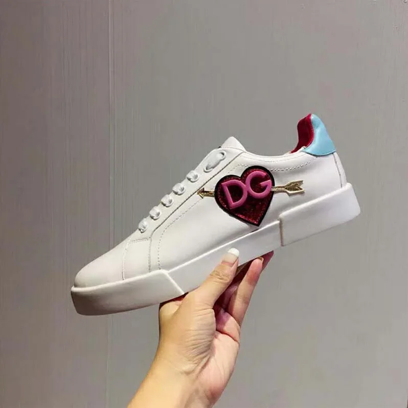 Dolce Gabbana D&G Shoes Leather Portofino Sneakers with Patch for Women Dolce Gabbana D&G Shoes Leather Portofino Sneakers with Patch for Women