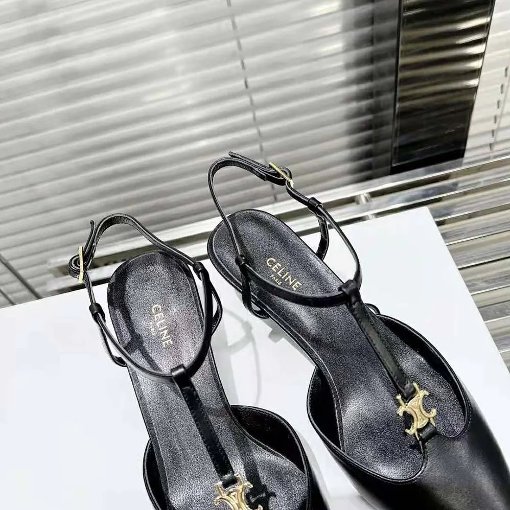 Celine Kitten with Triomphe T-Bar Strap in Calfskin for Women in Black