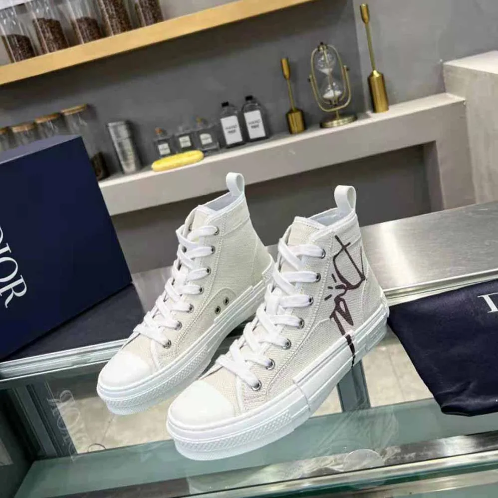 Dior B23 Cactus Jack Dior High-Top Sneaker Cream and Coffee Cotton Canvas for Men