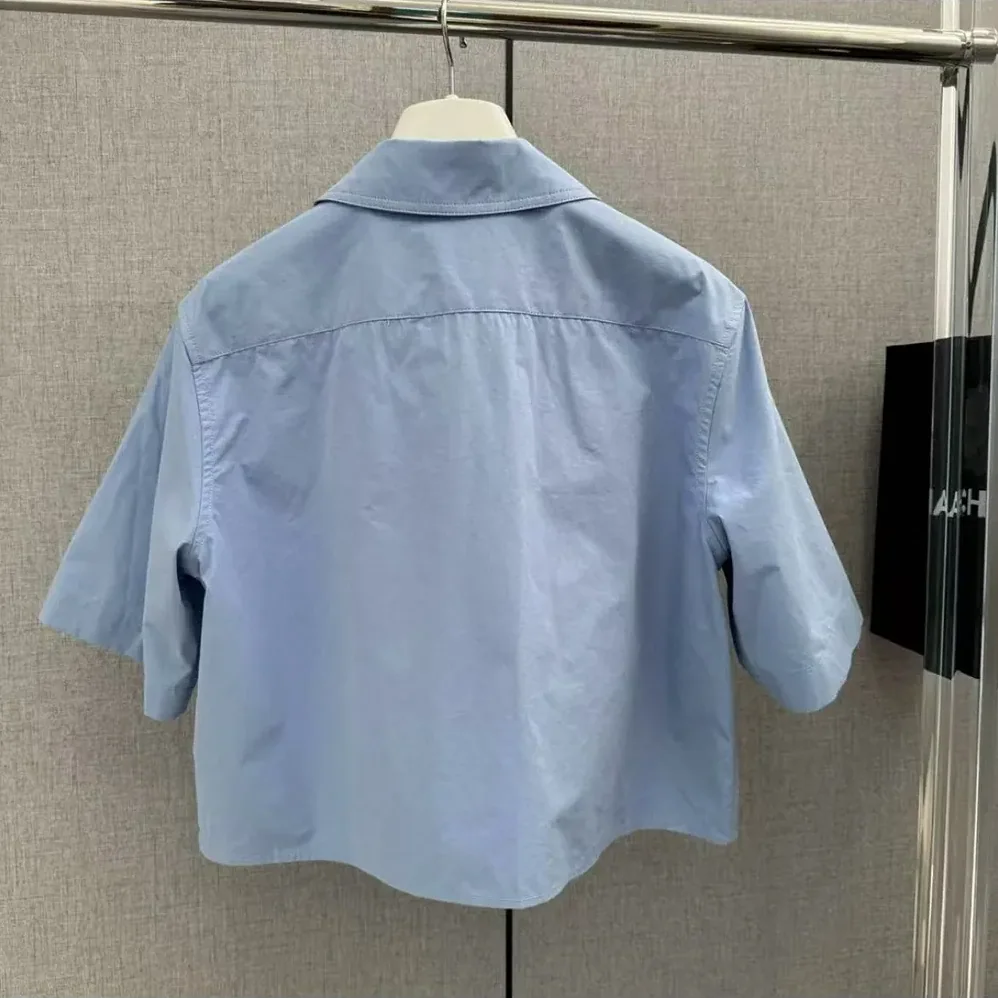 Loewe Blue Cotton Blend Cropped Shirt for Women