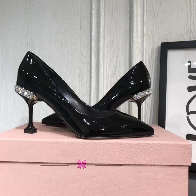 Miu Miu Shoes Patent Leather Pumps with Jewels 85mm Heel for Women in Black