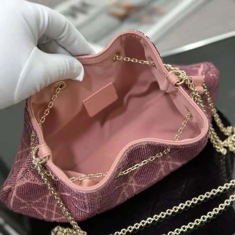 Dior Dior Dream Bucket Bag Ethereal Pink Cannage Cotton with Bead Embroidery for Women Dior Dior Dream Bucket Bag Ethereal Pink Cannage Cotton with Bead Embroidery for Women
