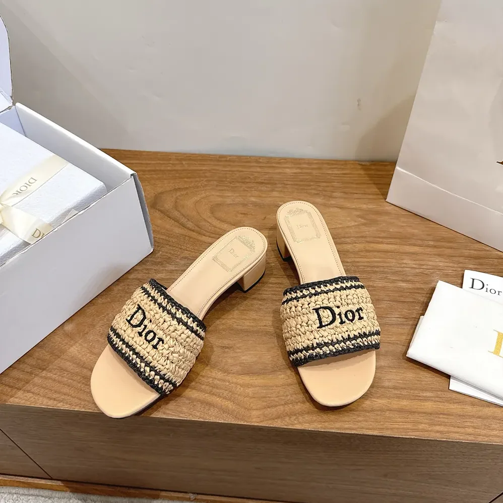 Dior Dioriviera Dior Woven Heeled Slide Trench Crocheted Raffia for Women in Effect Technical Fabric