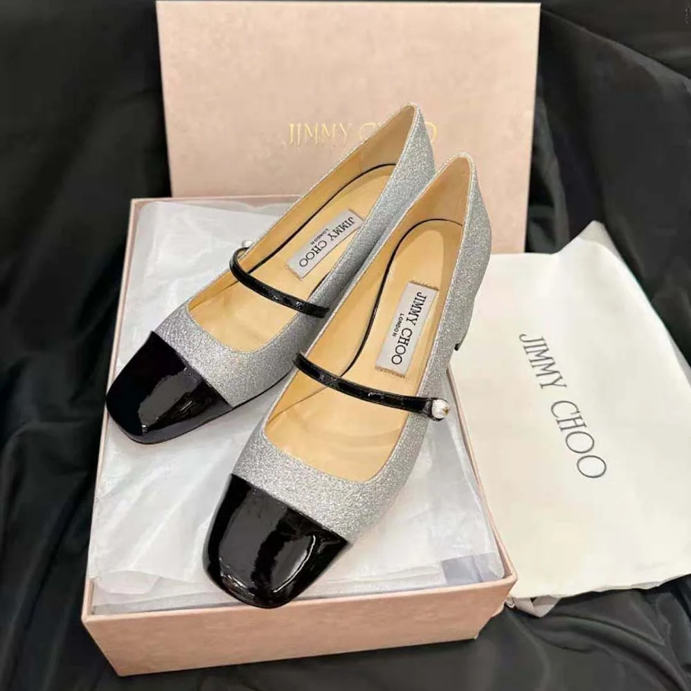 Jimmy Choo Elisa 45 Silver Glitter and Patent Pumps for Women