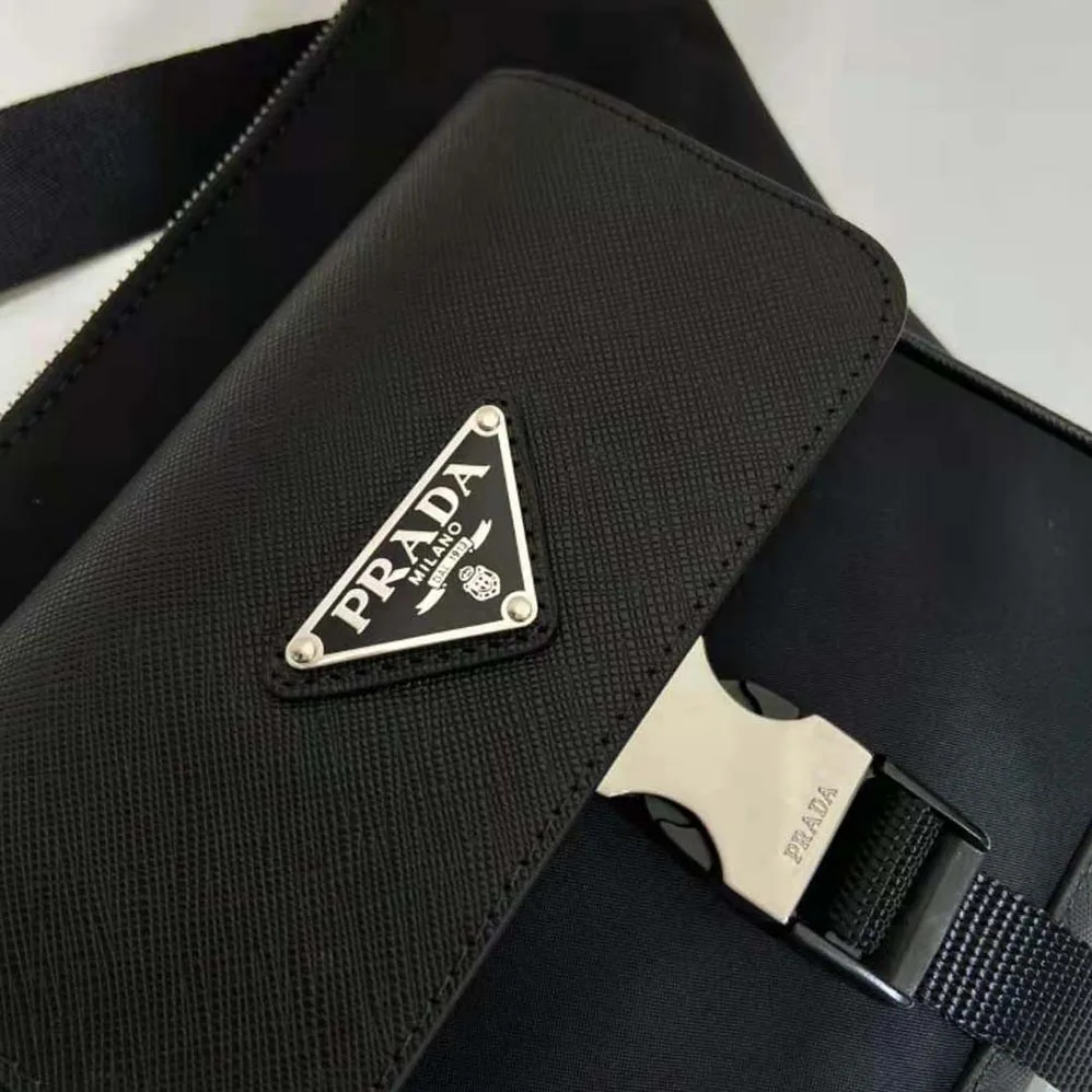Prada Re-Nylon and Saffiano Leather Shoulder Bag for Men in Black
