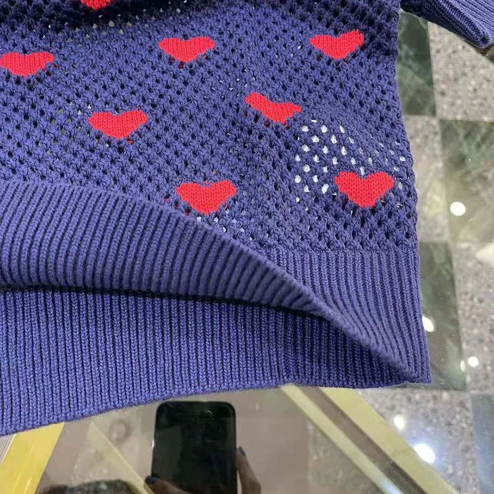 Dior Sweater Navy Blue and Red Hearts I Love Paris Cotton Knit for Women Dior Sweater Navy Blue and Red Hearts I Love Paris Cotton Knit for Women