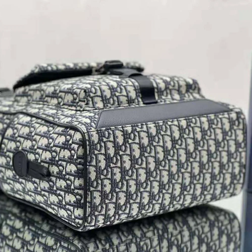 Dior Explorer Tote Bag Beige and Black Dior Oblique Jacquard and Black Grained Calfskin for Men