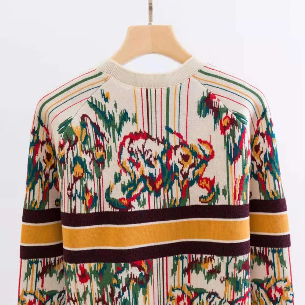 Dior Sweater Multicolor Stretch Cashmere and Wool with Toile de Jouy Motif for Women