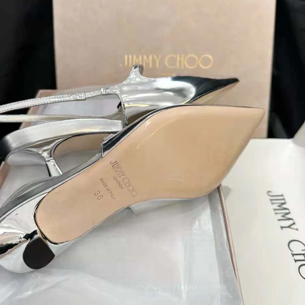 Jimmy Choo Didi 45 Silver Liquid Metal Leather Pointed Pumps for Women