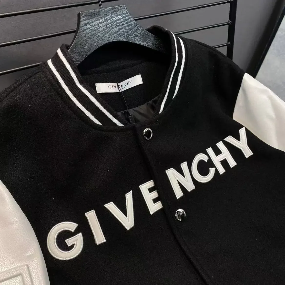 Givenchy Hooded Bomber Jacket in Wool and GIVENCHY Leather for Men in Black Givenchy Hooded Bomber Jacket in Wool and GIVENCHY Leather for Men in Black