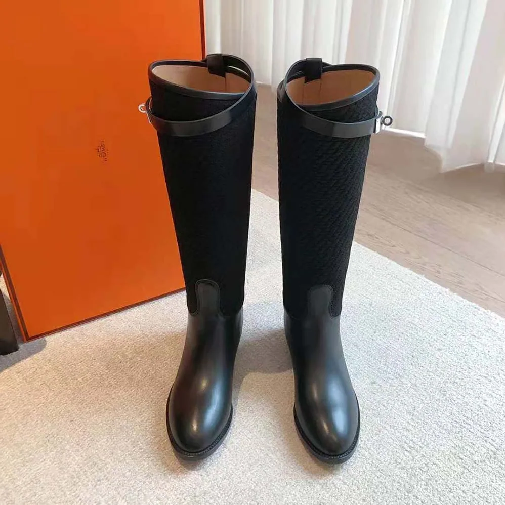 Hermes Jumping Boot in Quilted Canvas and Calfskin for Women in Black Hermes Jumping Boot in Quilted Canvas and Calfskin for Women in Black