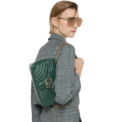 Gucci Marmont Medium Shoulder Bag in Green Light Gold Hardware
