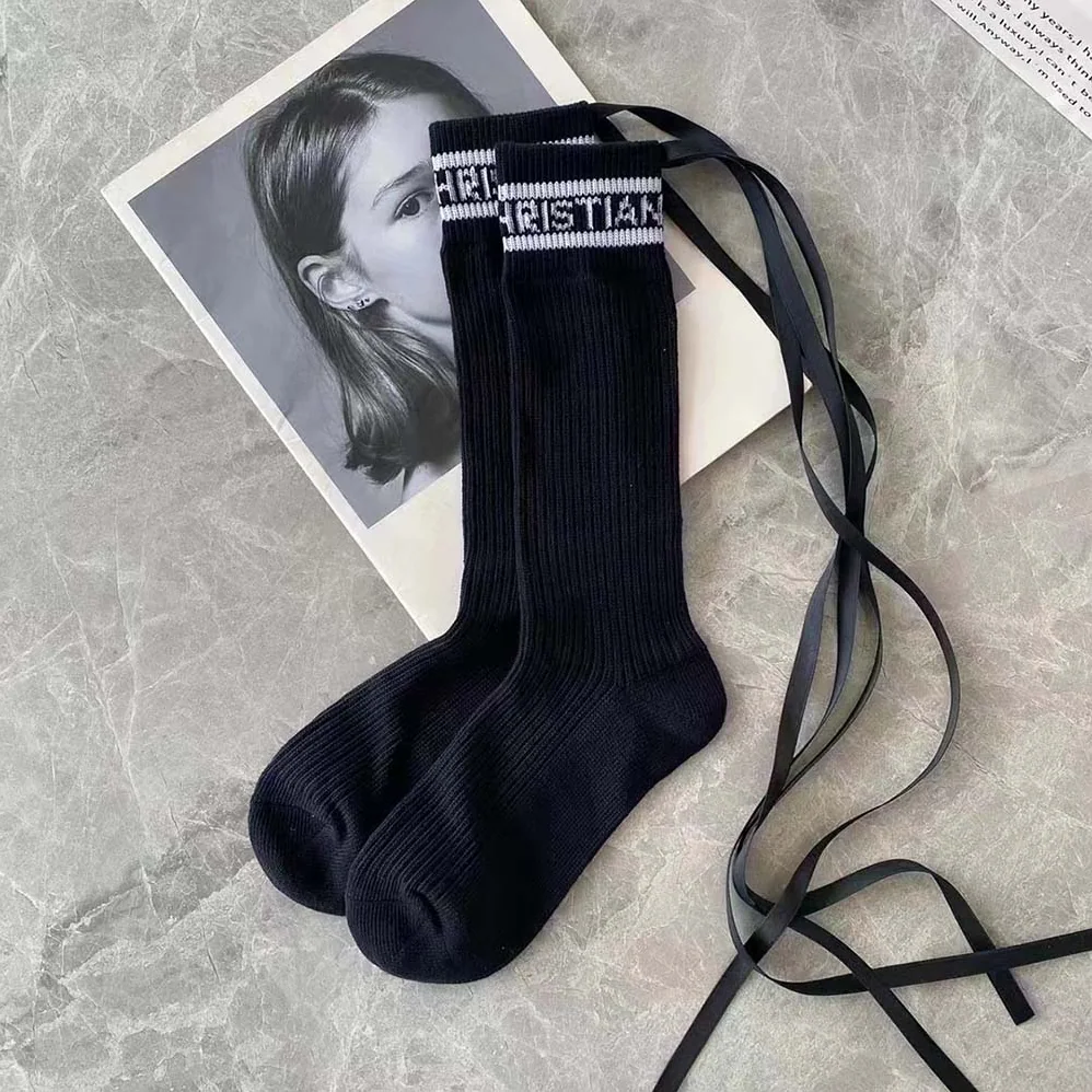 Dior Sporty High Socks White Black and Royal Cotton for Women Dior Sporty High Socks White Black and Royal Cotton for Women