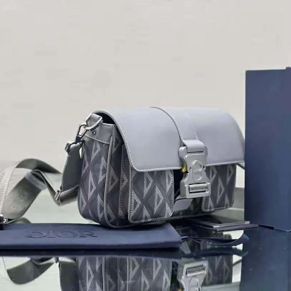 Dior Hit The Road Bag with Strap Dior Gray CD Diamond Canvas and Smooth Calfskin for Men Dior Hit The Road Bag with Strap Dior Gray CD Diamond Canvas and Smooth Calfskin for Men