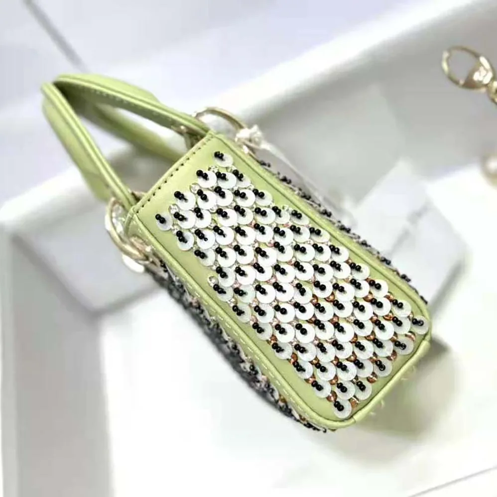 Dior Micro Lady Dior Bag Sage Green Embroidered Calfskin with Multicolor Sequins for Women Dior Micro Lady Dior Bag Sage Green Embroidered Calfskin with Multicolor Sequins for Women