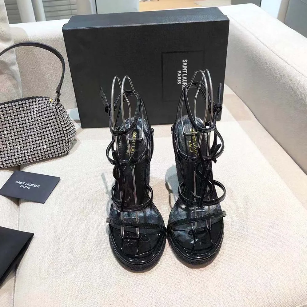 Saint Laurent YSL Cassandra Wedge Espadrilles in Leather for Women