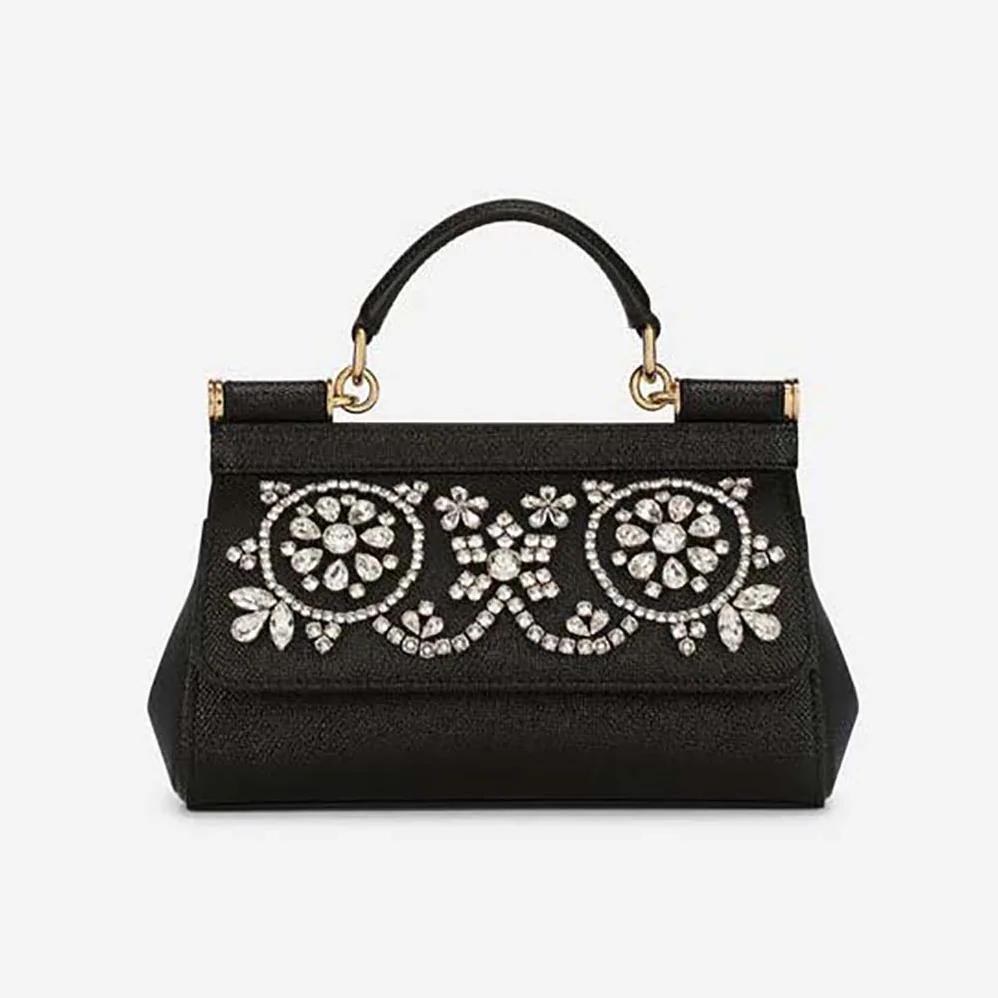 Dolce Gabbana D&G Small Calfskin Sicily Bag with Rhinestones for Women Dolce Gabbana D&G Small Calfskin Sicily Bag with Rhinestones for Women