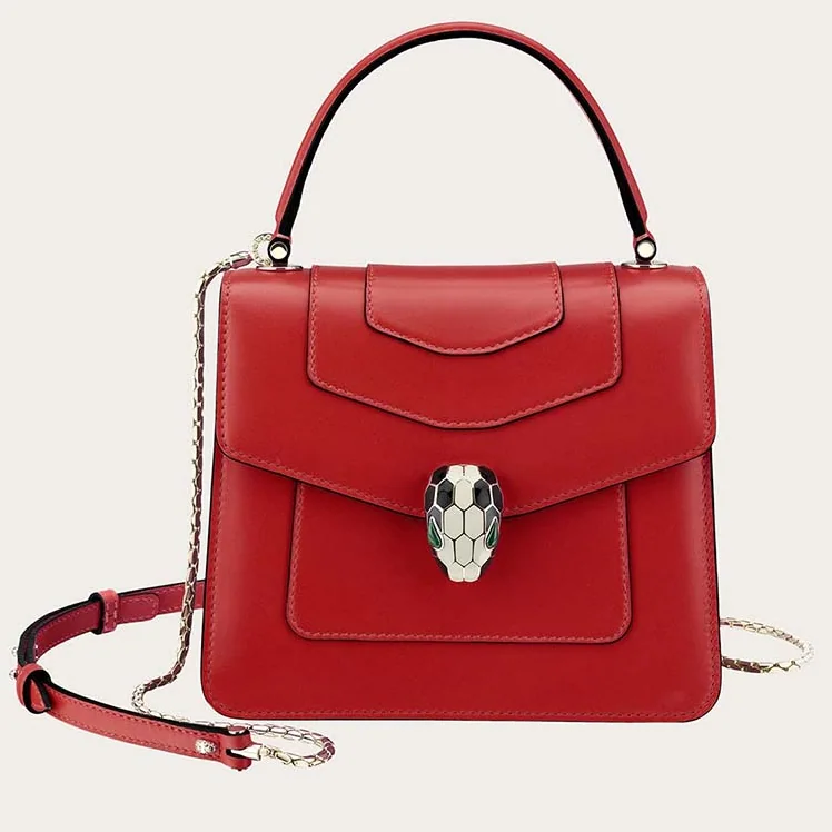 Bvlgari Serpenti Forever Medium Flap Cover Handle Bag Calfskin in Red Bvlgari Serpenti Forever Medium Flap Cover Handle Bag Calfskin in Red