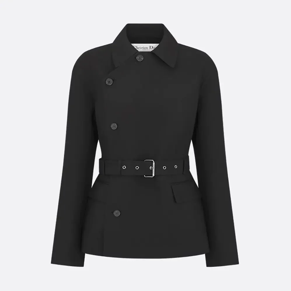 Dior Belted Jacket Black Virgin Wool and Silk Gabardine for Women
