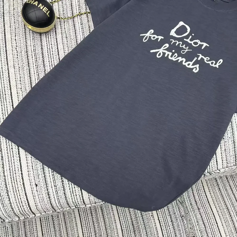 Dior DIOR AND HYLTON NEL T-Shirt Relaxed Fit Navy Blue Cotton Jersey for Women Dior DIOR AND HYLTON NEL T-Shirt Relaxed Fit Navy Blue Cotton Jersey for Women